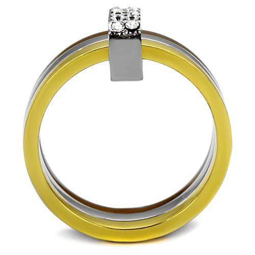 TK2600 - Three Tone IPï¼ˆIP Gold & IP Light coffee & High Polished) Stainless Steel Ring with Top Grade Crystal in Clear - Alamode - Flyclothing LLC