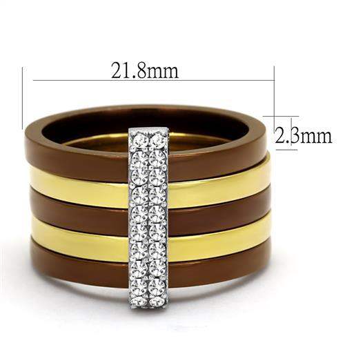 TK2601 - Three Tone IPï¼ˆIP Gold & IP Light coffee & High Polished) Stainless Steel Ring with Top Grade Crystal in Clear - Alamode - Flyclothing LLC