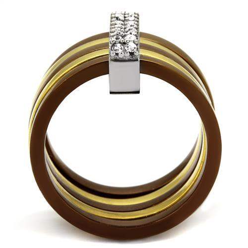 TK2601 - Three Tone IPï¼ˆIP Gold & IP Light coffee & High Polished) Stainless Steel Ring with Top Grade Crystal in Clear - Alamode - Flyclothing LLC