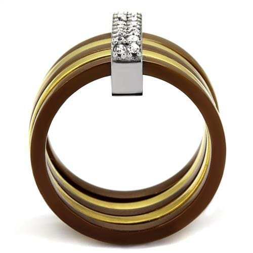 TK2601 - Three Tone IPï¼ˆIP Gold & IP Light coffee & High Polished) Stainless Steel Ring with Top Grade Crystal in Clear - Alamode - Flyclothing LLC