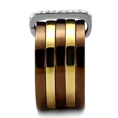 TK2601 - Three Tone IPï¼ˆIP Gold & IP Light coffee & High Polished) Stainless Steel Ring with Top Grade Crystal in Clear - Alamode - Flyclothing LLC