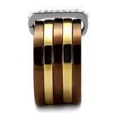 TK2601 - Three Tone IPï¼ˆIP Gold & IP Light coffee & High Polished) Stainless Steel Ring with Top Grade Crystal  in Clear - Alamode