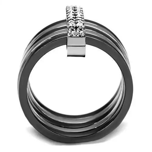 TK2602 - Two Tone IP Light Black (IP Gun) Stainless Steel Ring with Top Grade Crystal in Clear - Alamode - Flyclothing LLC