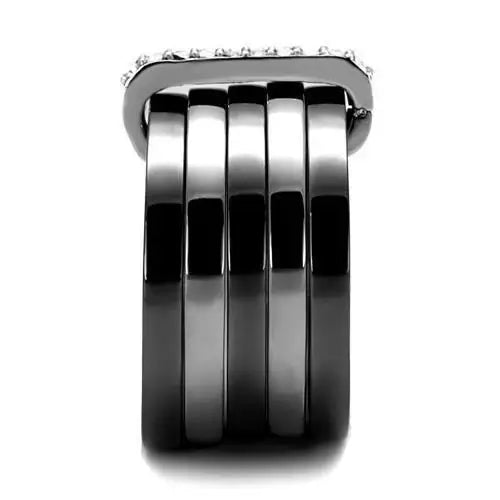 TK2602 - Two Tone IP Light Black (IP Gun) Stainless Steel Ring with Top Grade Crystal in Clear - Alamode - Flyclothing LLC