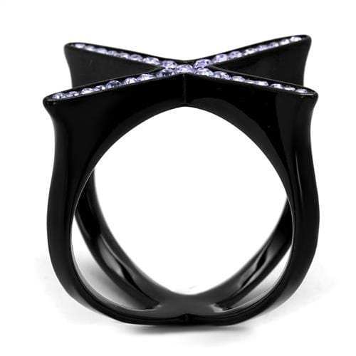 TK2603 - IP Black(Ion Plating) Stainless Steel Ring with Top Grade Crystal in Amethyst - Alamode - Flyclothing LLC