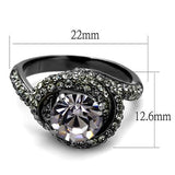 TK2604 - IP Light Black  (IP Gun) Stainless Steel Ring with Top Grade Crystal  in Light Amethyst - Alamode