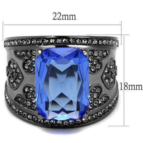 TK2607 - IP Light Black (IP Gun) Stainless Steel Ring with Top Grade Crystal in Sapphire - Alamode - Flyclothing LLC