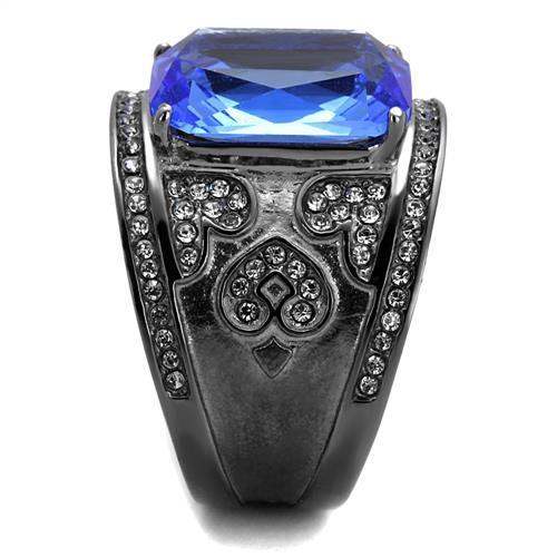 TK2607 - IP Light Black (IP Gun) Stainless Steel Ring with Top Grade Crystal in Sapphire - Alamode - Flyclothing LLC