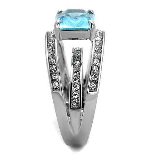 TK2608 - No Plating Stainless Steel Ring with Synthetic Synthetic Glass in Sea Blue - Alamode - Flyclothing LLC