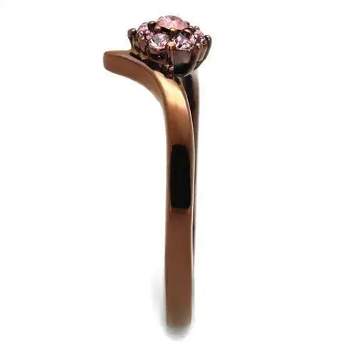 TK2612 - IP Coffee light Stainless Steel Ring with Top Grade Crystal in Light Peach - Alamode - Flyclothing LLC