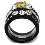 TK2615 - Two-Tone IP Black (Ion Plating) Stainless Steel Ring with AAA Grade CZ  in Topaz - Alamode