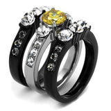 TK2615 - Two-Tone IP Black (Ion Plating) Stainless Steel Ring with AAA Grade CZ  in Topaz - Alamode