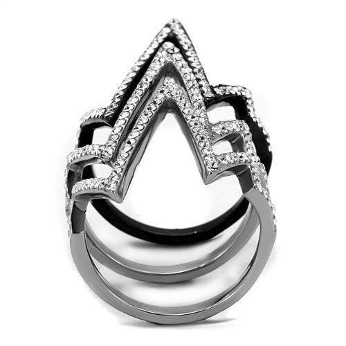 TK2619 - Two-Tone IP Black (Ion Plating) Stainless Steel Ring with Top Grade Crystal in Clear - Alamode - Flyclothing LLC