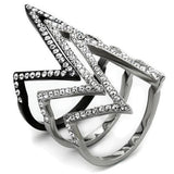 TK2619 - Two-Tone IP Black (Ion Plating) Stainless Steel Ring with Top Grade Crystal  in Clear - Alamode
