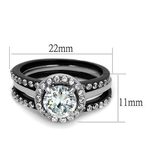 TK2620 - Two-Tone IP Black (Ion Plating) Stainless Steel Ring with AAA Grade CZ in Clear - Alamode - Flyclothing LLC