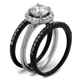TK2620 - Two-Tone IP Black (Ion Plating) Stainless Steel Ring with AAA Grade CZ  in Clear - Alamode