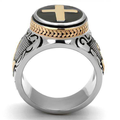 TK2623 - Two-Tone IP Rose Gold Stainless Steel Ring with Epoxy in Jet - Alamode - Flyclothing LLC