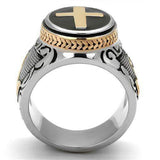 TK2623 - Two-Tone IP Rose Gold Stainless Steel Ring with Epoxy in Jet - Alamode - Flyclothing LLC