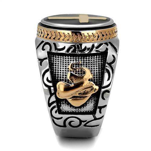 TK2623 - Two-Tone IP Rose Gold Stainless Steel Ring with Epoxy in Jet - Alamode - Flyclothing LLC