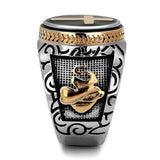 TK2623 - Two-Tone IP Rose Gold Stainless Steel Ring with Epoxy in Jet - Alamode - Flyclothing LLC