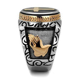 TK2623 - Two-Tone IP Rose Gold Stainless Steel Ring with Epoxy in Jet - Alamode - Flyclothing LLC