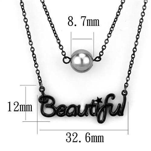 TK2628 - IP Black(Ion Plating) Stainless Steel Necklace with Synthetic Glass Bead in Gray - Alamode - Flyclothing LLC