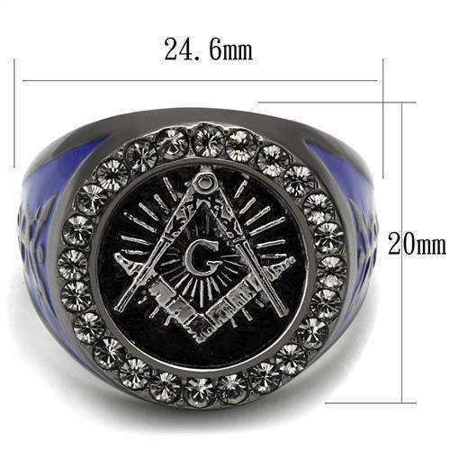 TK2637 - Two Tone IP Light Black (IP Gun) Stainless Steel Ring with Top Grade Crystal in Black Diamond - Alamode - Flyclothing LLC