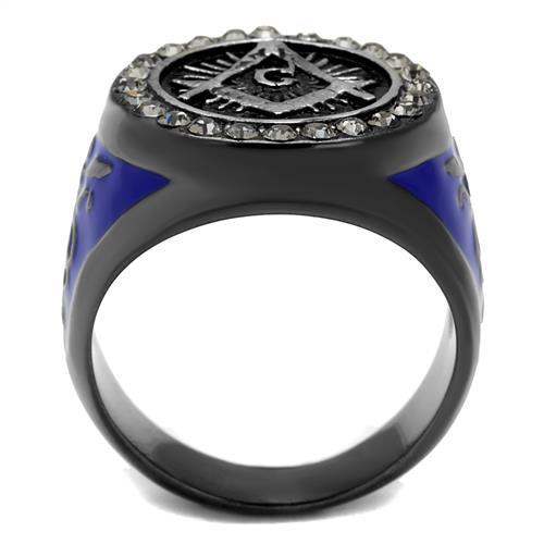 TK2637 - Two Tone IP Light Black (IP Gun) Stainless Steel Ring with Top Grade Crystal in Black Diamond - Alamode - Flyclothing LLC