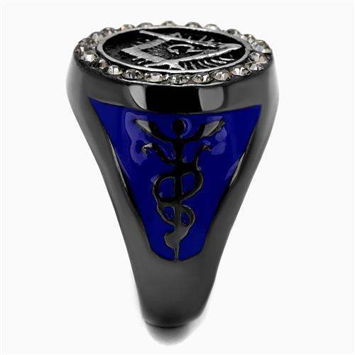 TK2637 - Two Tone IP Light Black (IP Gun) Stainless Steel Ring with Top Grade Crystal in Black Diamond - Alamode - Flyclothing LLC