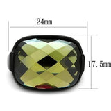 TK2639 - IP Black(Ion Plating) Stainless Steel Ring with AAA Grade CZ  in Olivine color - Alamode