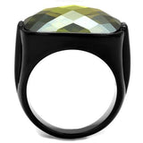 TK2639 - IP Black(Ion Plating) Stainless Steel Ring with AAA Grade CZ  in Olivine color - Alamode