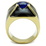 TK2640 - IP Gold(Ion Plating) Stainless Steel Ring with AAA Grade CZ  in London Blue - Alamode