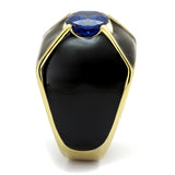 TK2640 - IP Gold(Ion Plating) Stainless Steel Ring with AAA Grade CZ  in London Blue - Alamode