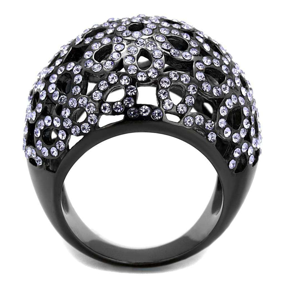 TK2642 - IP Light Black (IP Gun) Stainless Steel Ring with Top Grade Crystal in Tanzanite - Alamode - Flyclothing LLC