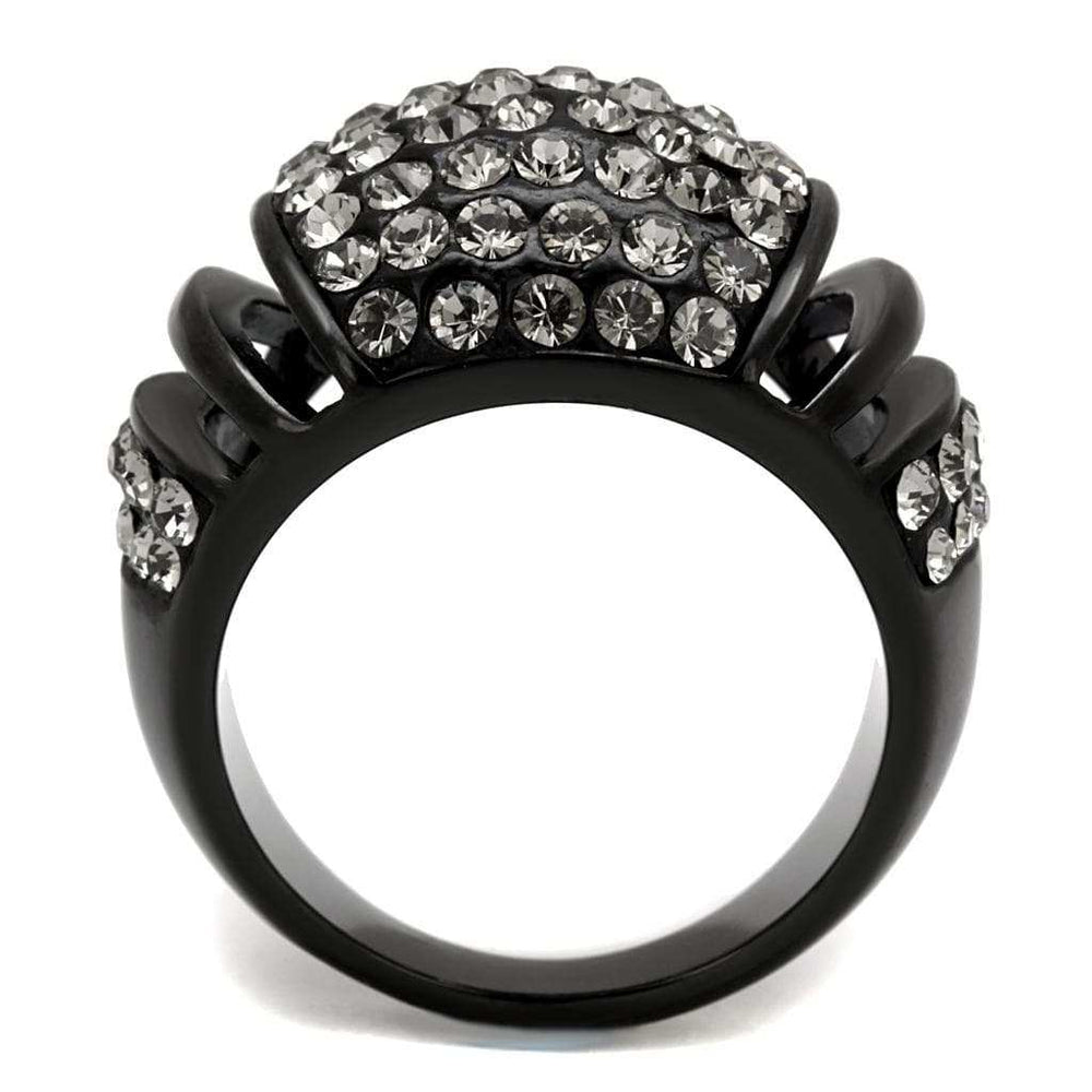 TK2643 - IP Black(Ion Plating) Stainless Steel Ring with Top Grade Crystal in Hematite - Alamode - Flyclothing LLC