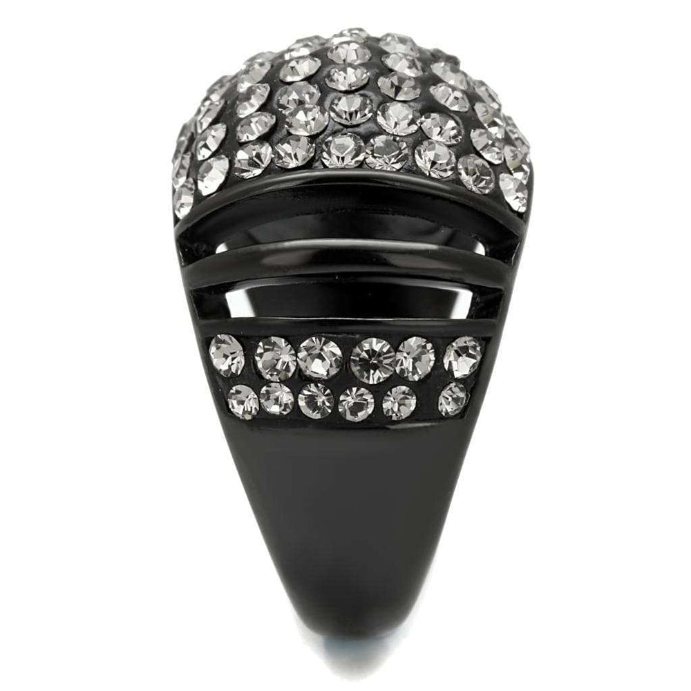 TK2643 - IP Black(Ion Plating) Stainless Steel Ring with Top Grade Crystal in Hematite - Alamode - Flyclothing LLC