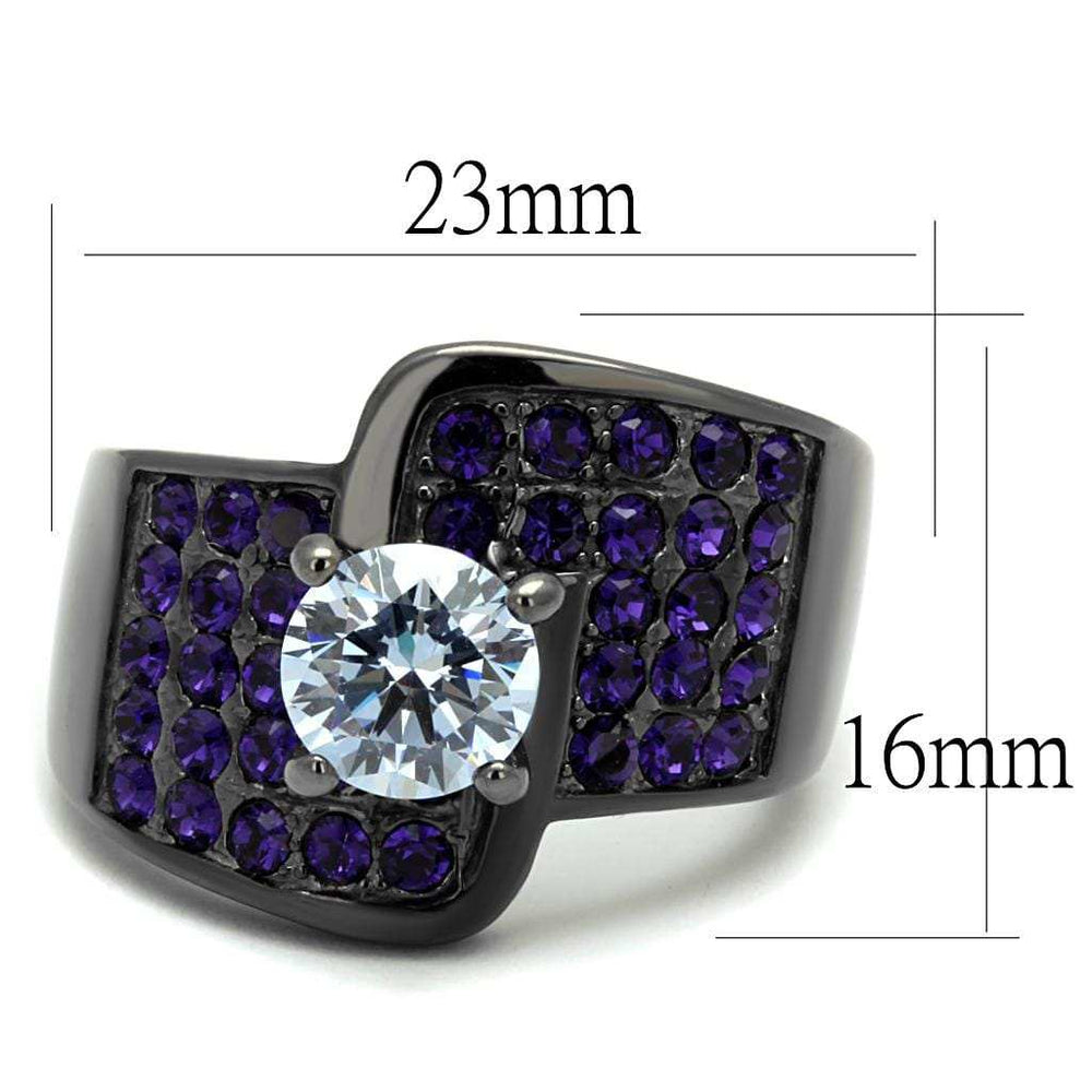 TK2644 - IP Light Black (IP Gun) Stainless Steel Ring with AAA Grade CZ in Light Amethyst - Alamode - Flyclothing LLC