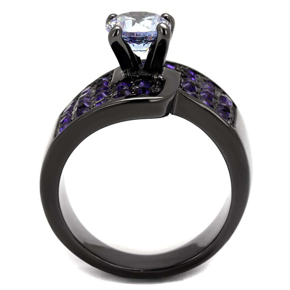 TK2644 - IP Light Black (IP Gun) Stainless Steel Ring with AAA Grade CZ in Light Amethyst - Alamode - Flyclothing LLC