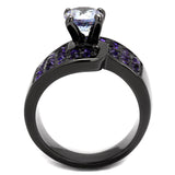 TK2644 - IP Light Black  (IP Gun) Stainless Steel Ring with AAA Grade CZ  in Light Amethyst - Alamode