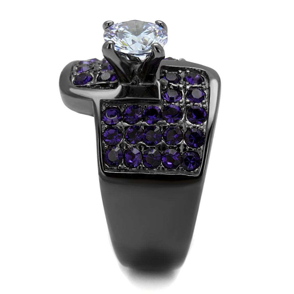 TK2644 - IP Light Black (IP Gun) Stainless Steel Ring with AAA Grade CZ in Light Amethyst - Alamode - Flyclothing LLC