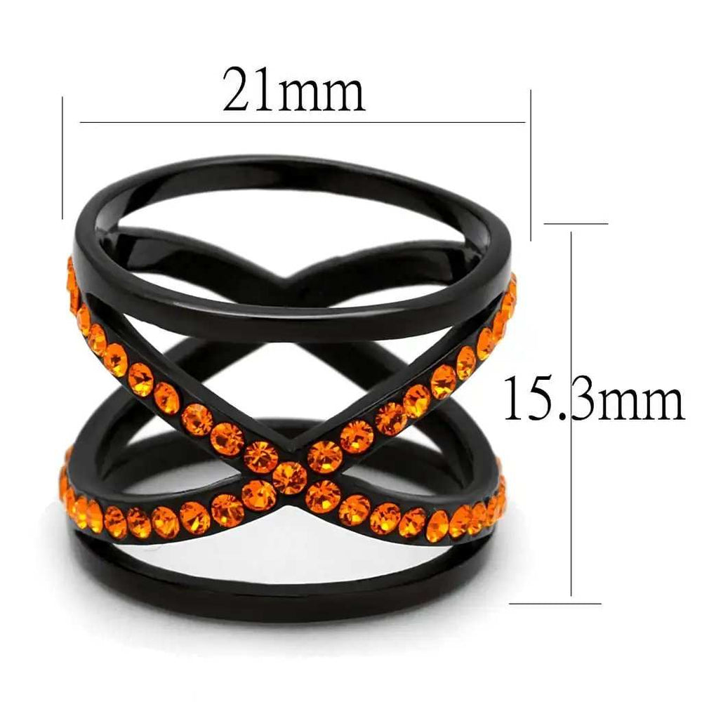 TK2645 - IP Black(Ion Plating) Stainless Steel Ring with Top Grade Crystal in Orange - Alamode - Flyclothing LLC