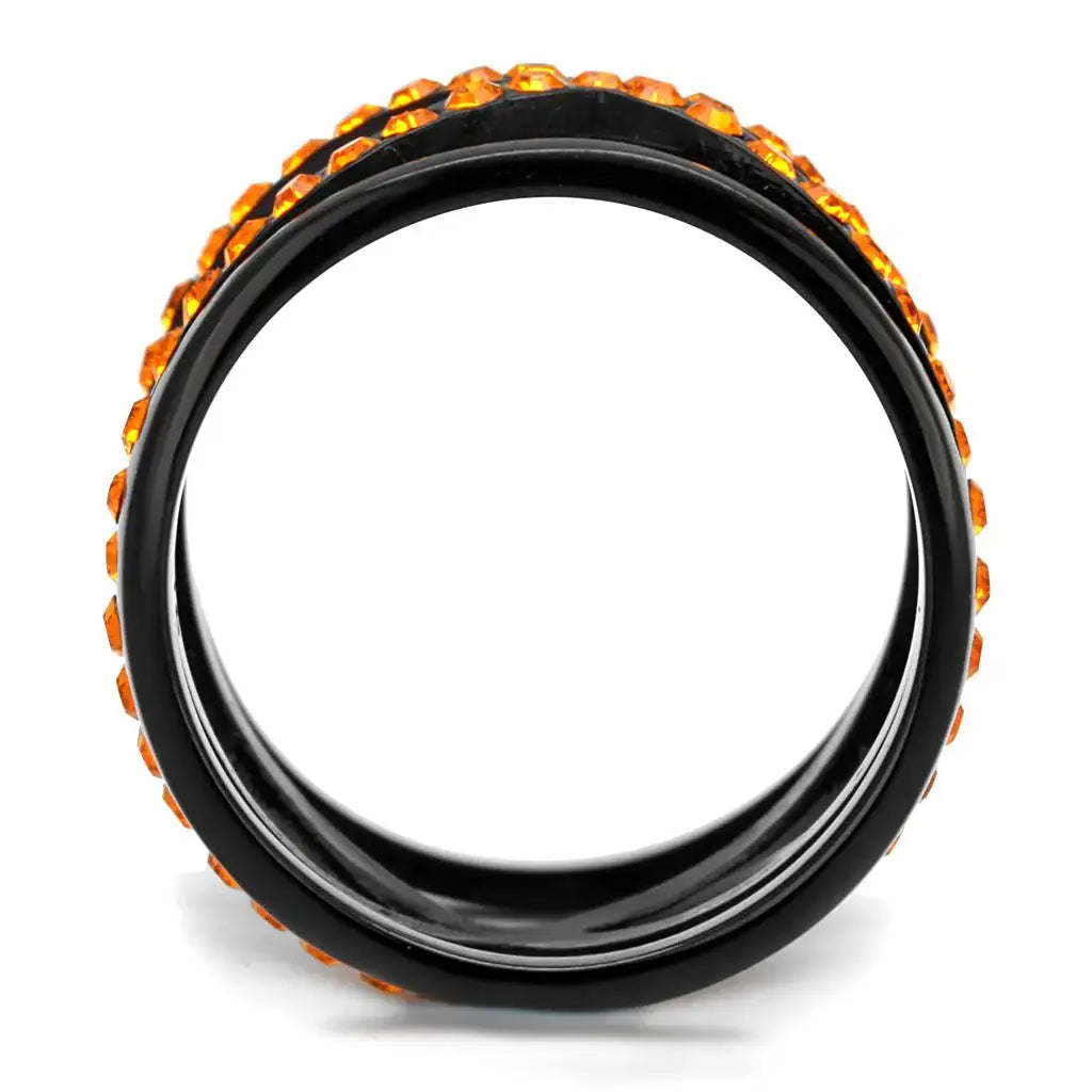 TK2645 - IP Black(Ion Plating) Stainless Steel Ring with Top Grade Crystal in Orange - Alamode - Flyclothing LLC