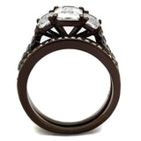TK2646 - IP Dark Brown (IP coffee) Stainless Steel Ring with AAA Grade CZ  in Clear - Alamode