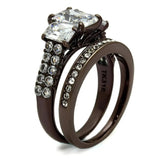 TK2646 - IP Dark Brown (IP coffee) Stainless Steel Ring with AAA Grade CZ  in Clear - Alamode