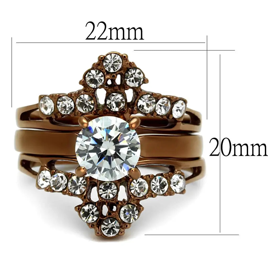 TK2647 - IP Coffee light Stainless Steel Ring with AAA Grade CZ in Clear - Alamode - Flyclothing LLC