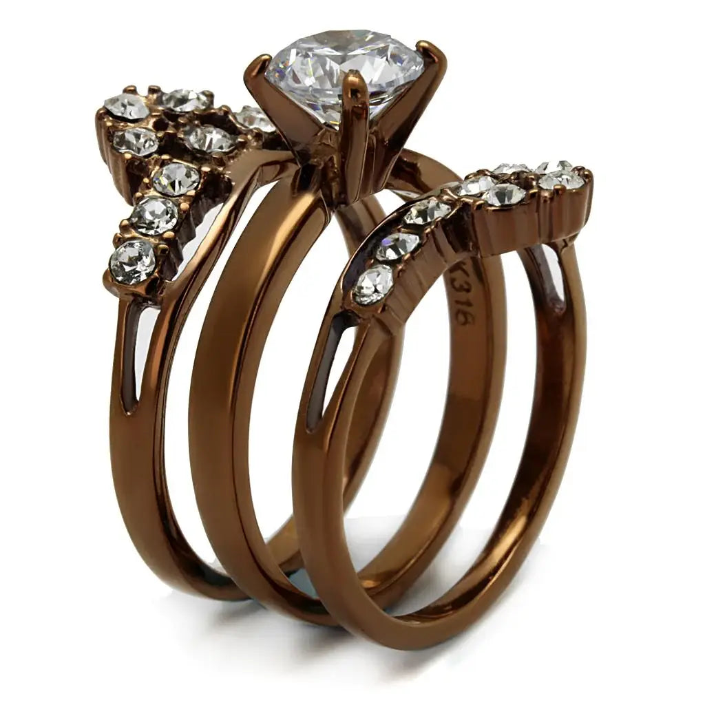 TK2647 - IP Coffee light Stainless Steel Ring with AAA Grade CZ in Clear - Alamode - Flyclothing LLC