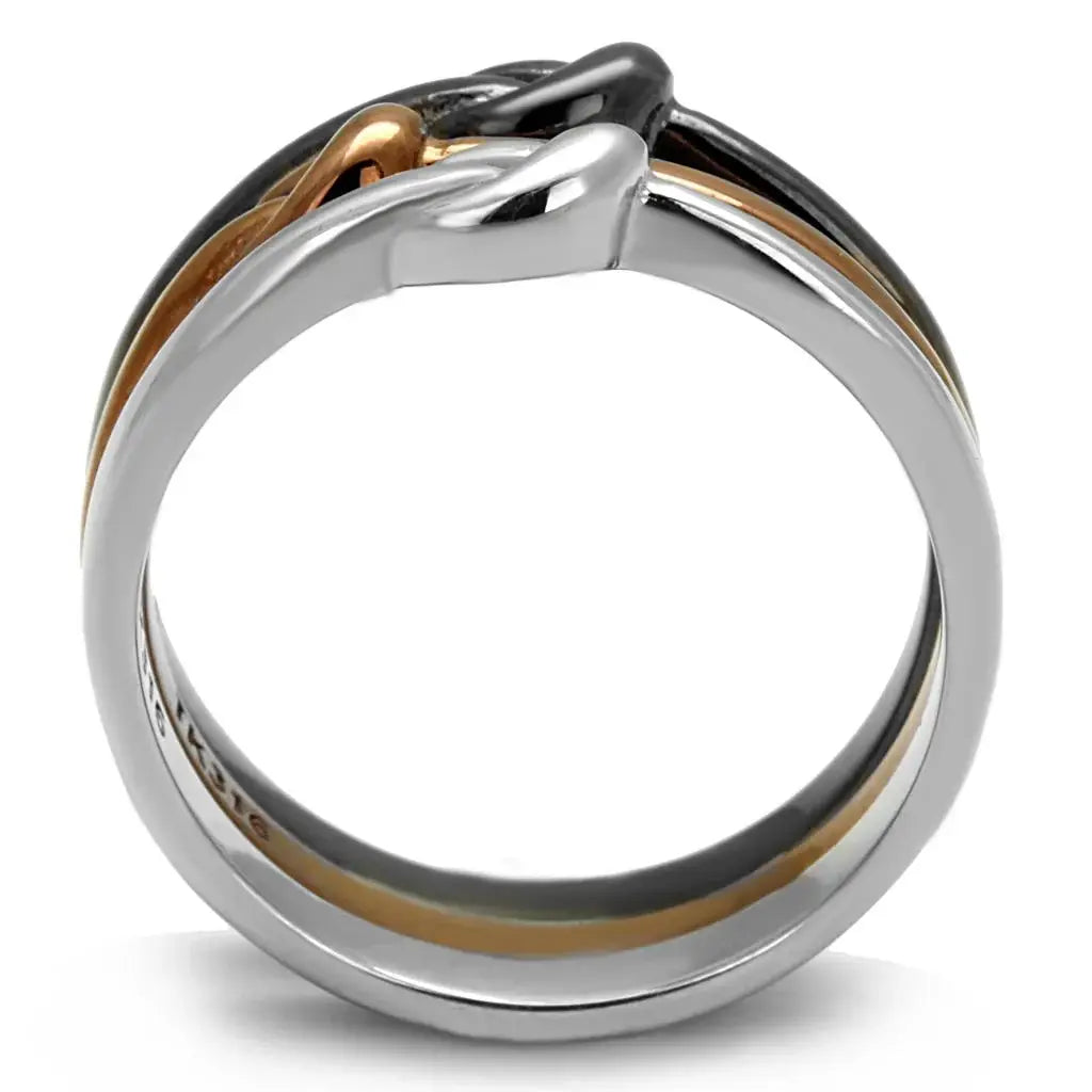 TK2648 - Three Tone IPï¼ˆIP Light Coffee & IP Light Black & High Polished) Stainless Steel Ring with No Stone - Alamode - Flyclothing LLC