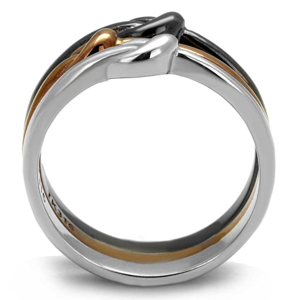 TK2648 - Three Tone IPï¼ˆIP Light Coffee & IP Light Black & High Polished) Stainless Steel Ring with No Stone - Alamode - Flyclothing LLC