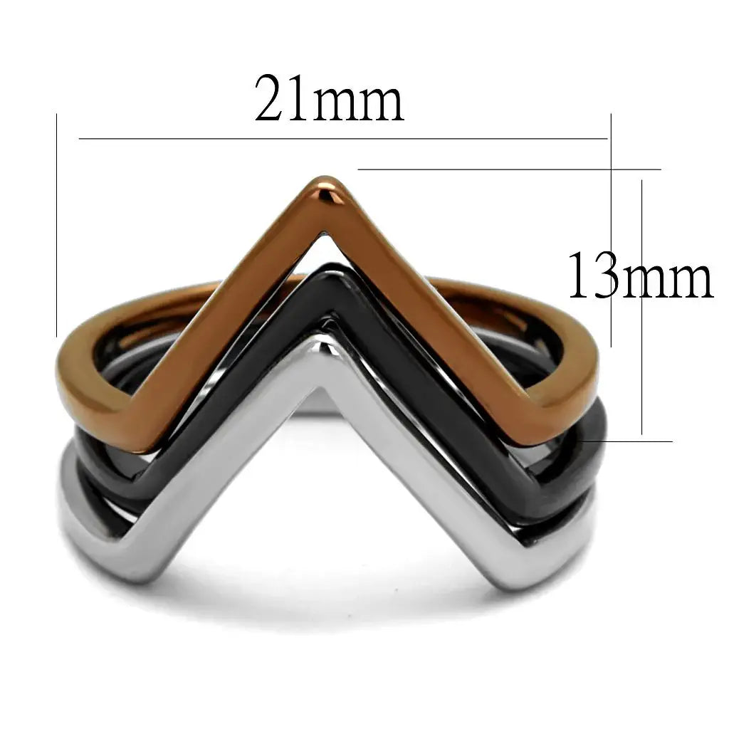 TK2649 - Three Tone IPï¼ˆIP Light Coffee & IP Light Black & High Polished) Stainless Steel Ring with No Stone - Alamode - Flyclothing LLC