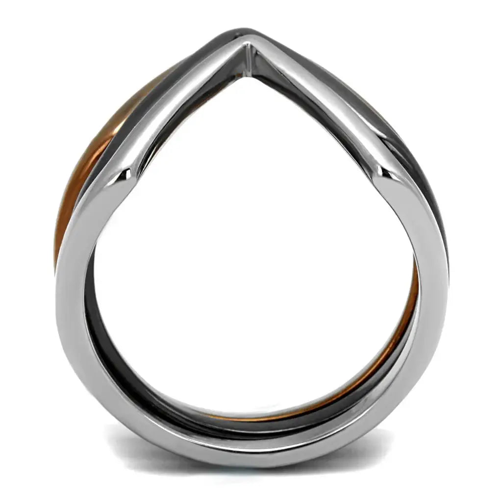 TK2649 - Three Tone IPï¼ˆIP Light Coffee & IP Light Black & High Polished) Stainless Steel Ring with No Stone - Alamode - Flyclothing LLC